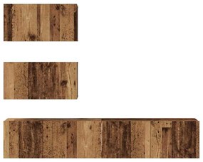 TV szekrény garnitúra Falra szerelhető 4 pcs Régi fa Faanyag