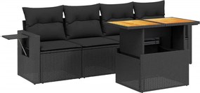 vidaXL 5 részes fekete polyrattan kerti kanapészett párnákkal
