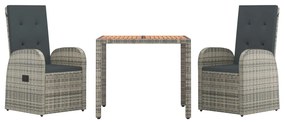 3 részes szürke polyrattan kerti étkezőgarnitúra párnával