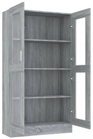 szürke sonoma színű szerelt fa vitrinszekrény 82,5x30,5x150 cm