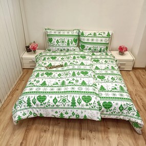 Pamut lepedők Karácsonyi zöld Christmas lepedők TiaHome - 1x Párna 90x70cm, 1x Paplan 140x200cm