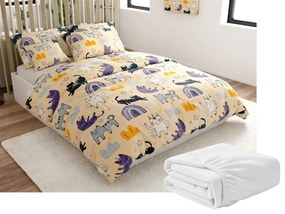 Mikroplüss ágyneműhuzat szett PURRSLEEP bézs + mikroplüss lepedő SOFT 90x200 cm fehér, egyszemélyes