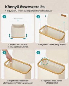 Fedeles mosókosár, 65L, levehető hálós bélés, összecsukható, krémszínű