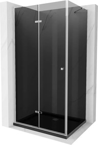 Mexen Lima, zuhanykabin összecsukható ajtóval 80 (ajtó) x 100 (fali) cm, 6mm szürke üveg, króm profil + vékony zuhanytálca fekete + króm szifon, 856-…