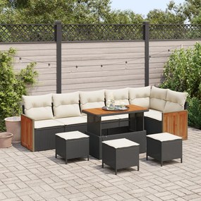 9 részes Kerti Kanapé Készlet Párnákkal Fekete Poly Rattan, 2-személyes Kerti Kanapé Párnákkal Fekete Poly Rattan, 3 részes Kerti Étkező Készlet Párnákkal Fekete Poly Rattan