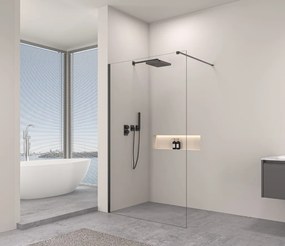Erga Paris, Walk-In zuhany paraván 150x200 cm, 8mm átlátszó üveg, fekete profil, ERG-V02-PARIS-150x200-CL-BK