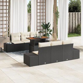7 darabos Kert Kanapé Szett Párnákkal Fekete Poly Rattan