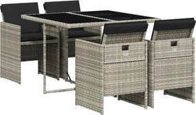 vidaXL 5részes világosszürke polyrattan kerti étkezőgarnitúra párnával
