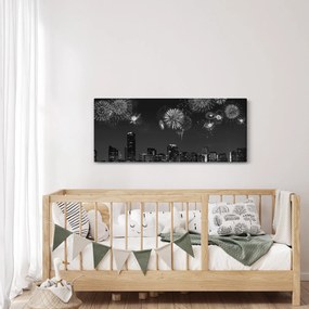 Kép - tűzijáték Miamiban, fekete és fehér (120x50 cm)