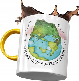 Sárga Bögre Születésnapra 50 50-es 50-es Ajándék Nyomtatott Fotóval