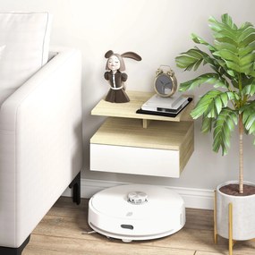 HOMCOM 2 db Falra Szerelhető Éjjeliszekrény 1 Fiókkal és Nyitott Polccal 35x32x22.5 cm Tölgy és Fehér | Aosom