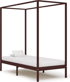 vidaXL sötétbarna tömör fenyőfa baldachinos ágykeret 100 x 200 cm