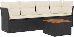 vidaXL 5 részes fekete polyrattan kerti kanapészett párnákkal