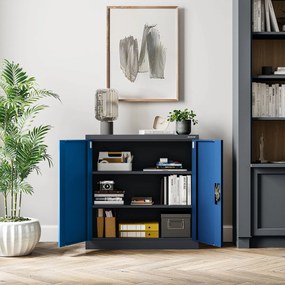 Alacsony fém irattartó szekrény BEATA, 900 x 930 x 400 mm, antracit-kék