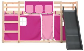 rózsaszín emeletes ágy csúszdával és függönnyel 80 x 200 cm