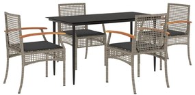 5 részes szürke polyrattan kerti étkezőgarnitúra párnával