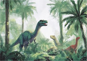 Fotótapéta dinoszauruszok a trópusi dzsungelben dekoráció a gyerekszobába