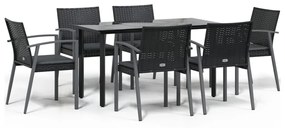 vidaXL 7 részes polyrattan és acél kerti étkezőgarnitúra párnával