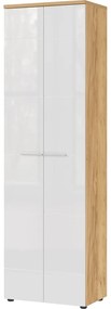 Fehér-natúr színű ruhásszekrény tölgyfa dekorral 60x198 cm Aledo – Germania