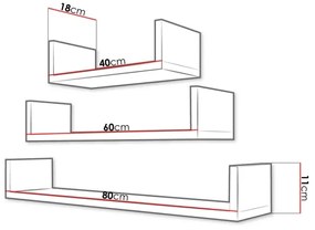 KÉSZLET 3x Fali polc TRIO fehér