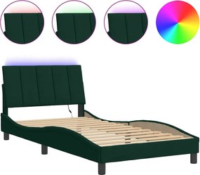 vidaXL sötétzöld bársony ágykeret LED-ekkel matrac nélkül Hanko 100 x 200 cm