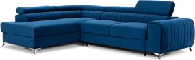 Kék bársony kinyitható-tárolóhelyes sarokkanapé (bal oldali-L alakú) Laurence – ELTAP