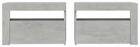 2 db betonszürke éjjeliszekrény LED-del 60 x 35 x 40 cm