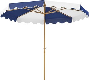 Outsunny Kert Patio Napernyő Ø267 cm Kültéri Terasz Napernyő Dőlésszöggel és Forgókarral UV 50+ Védelemmel Teraszra Kék és Fehér | Aosom