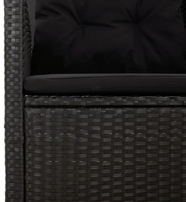 fekete polyrattan dönthető kerti pad párnával 118 cm