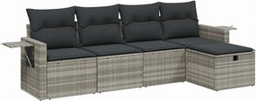 vidaXL 5 részes világosszürke polyrattan kerti ülőgarnitúra párnákkal