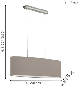 Eglo 31581 - PASTERI függeszték 2xE27/60W/230V, kábellel