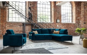 Türkiz bársony kinyitható sarokkanapé (jobb oldali) Lofty Lilly – Miuform