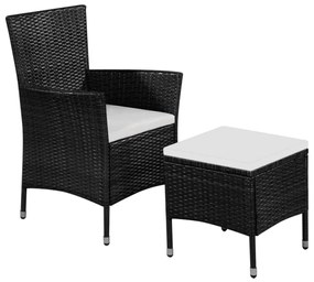 vidaXL fekete polyrattan kültéri szék zsámollyal és párnákkal