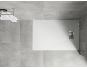 Mexen Hugo, téglalap alakú zuhanytálca SMC 130 x 70 cm, fehér, acél huzat, 42107013-X