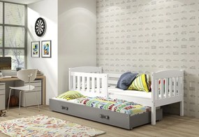 KUBUS P2 gyerek ágy + ajándék matrac + ágyrács, 80x190 cm, fehér, grafit