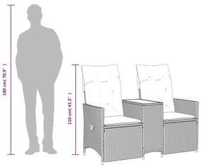 2 személyes barna polyrattan dönthető kerti kanapé asztallal