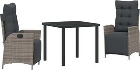 vidaXL Kert étkező szett párnával 3 pcs Szürke polirattan