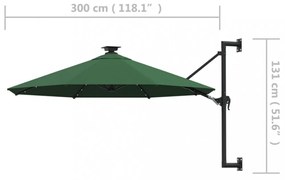 zöld fali napernyő LED-ekkel és fémrúddal 300 cm