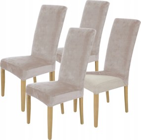 4 Db Székhuzat Magas Háttámla Hideg Bézs Velúr Elasztikus
