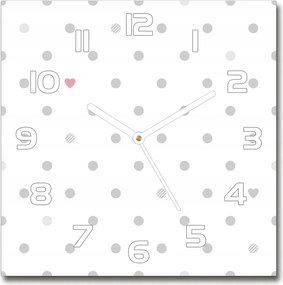 Üveg falióra szögletes Pöttyök és szívek 30x30 cm