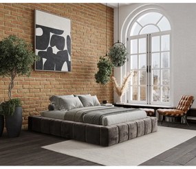 Barna kárpitozott ágyneműtartós franciaágy ágyráccsal 200x200 cm Aruba L – Maison de Rêve