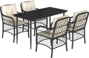 vidaXL 5 részes fekete polyrattan kerti étkezőgarnitúra párnákkal