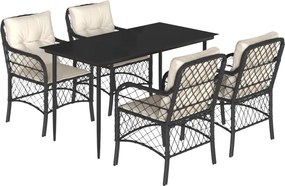 vidaXL 5 részes fekete polyrattan kerti étkezőgarnitúra párnákkal