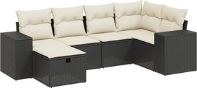 vidaXL 6 részes fekete polyrattan kerti ülőgarnitúra párnákkal