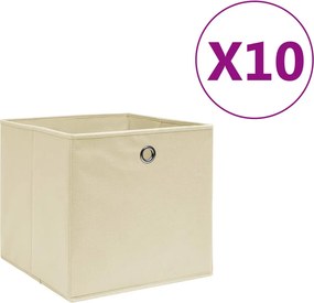 vidaXL 10 db krémszínű nem szőtt szövet tárolódoboz 28 x 28 x 28 cm