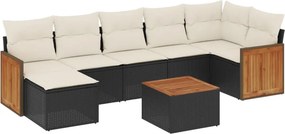 vidaXL 8 részes fekete polyrattan kerti ülőgarnitúra párnákkal
