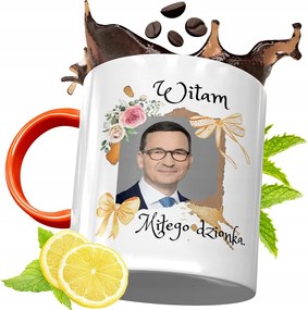 Narancssárga Bögre Mateusz Morawiecki Ajándék fényképes nyomtatással
