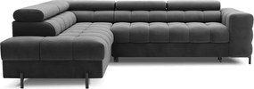 Sötétszürke bársony kinyitható-tárolóhelyes sarokkanapé (bal oldali-L alakú) Ferucce – ELTAP
