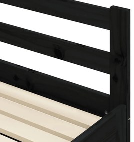 fekete tömör fenyőfa kihúzható kanapéágy 90 x 200 cm