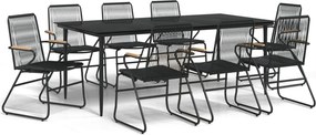 vidaXL 9 részes fekete PVC rattan kerti étkezőgarnitúra